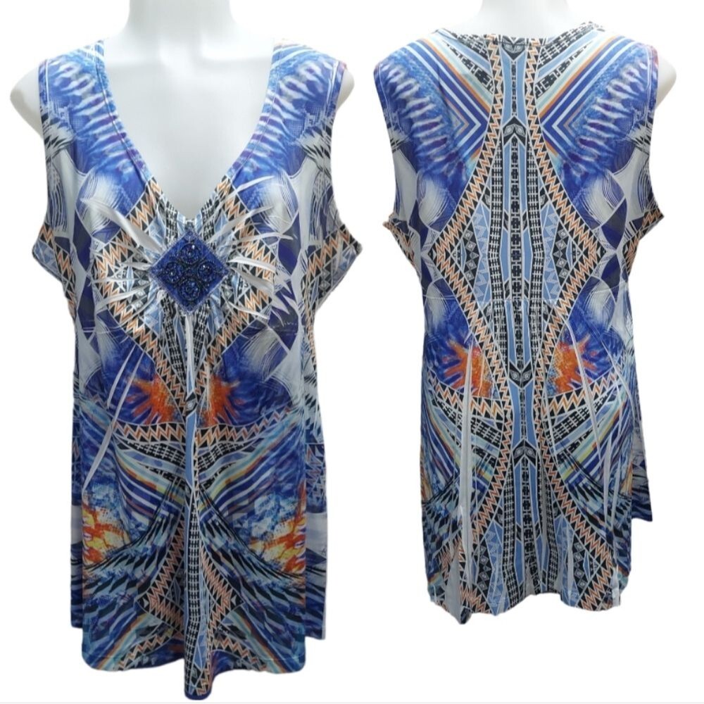 APT 9 Abstract Blue Colorful Tank Sleeveless Blouse